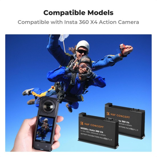 K&F Concept Insta 360 X4 Battery Pack- 2 Batteries + Dual Charger K&F Concept Insta 360 X4 Battery Pack- 2 Batteries + Dual Charger